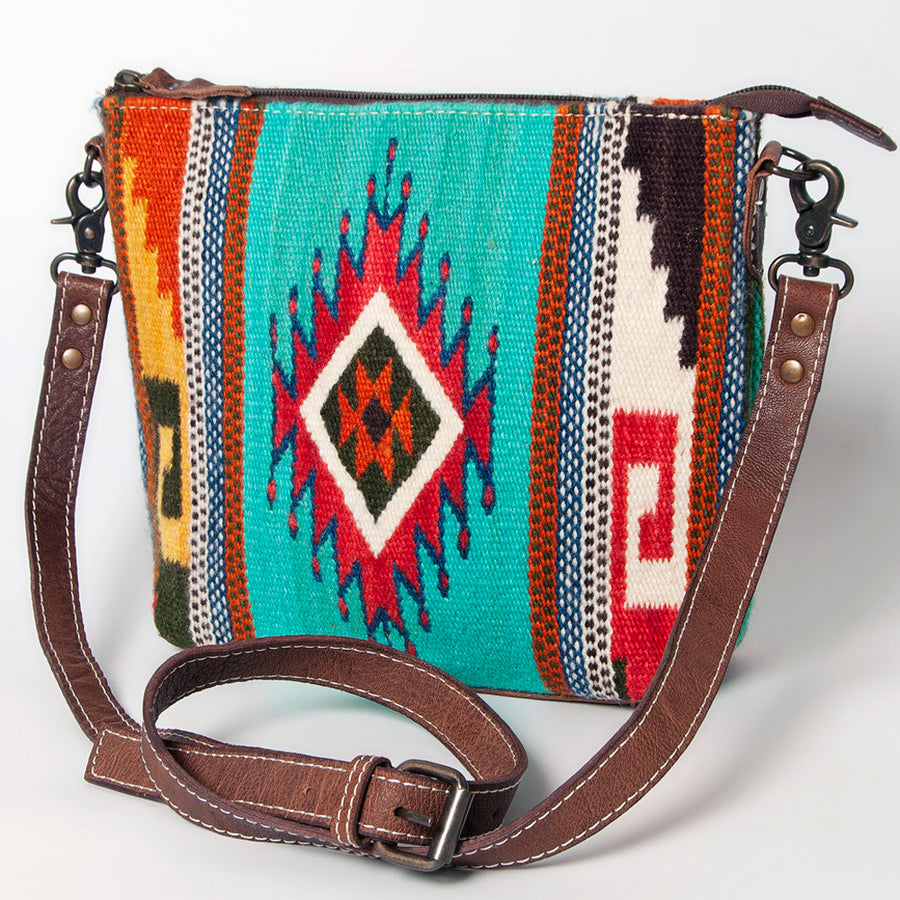 American Darling Handwoven Saddle Blanket Crossbody Bag Genuine Leather - Uhorse