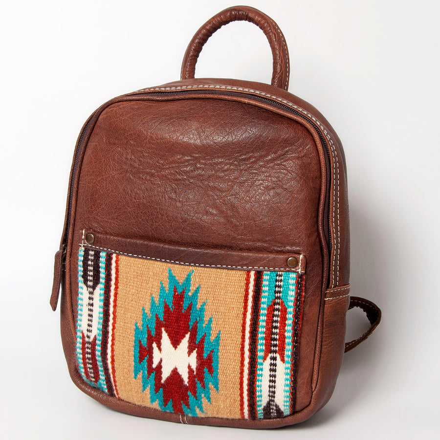 American Darling Western Backpack – Handwoven Saddle Blanket Front with Genuine Leather Body, Everyday Travel and Work Bag