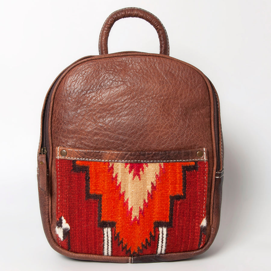American Darling Western Backpack – Handwoven Saddle Blanket Front with Genuine Leather Body, Everyday Travel and Work Bag