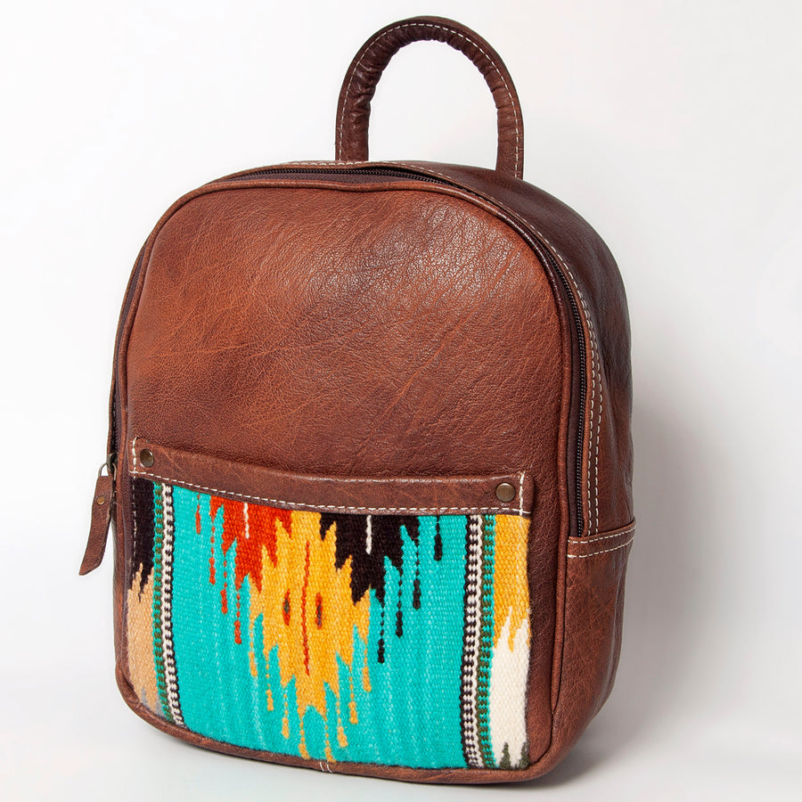 American Darling Western Backpack – Handwoven Saddle Blanket Front with Genuine Leather Body, Everyday Travel and Work Bag