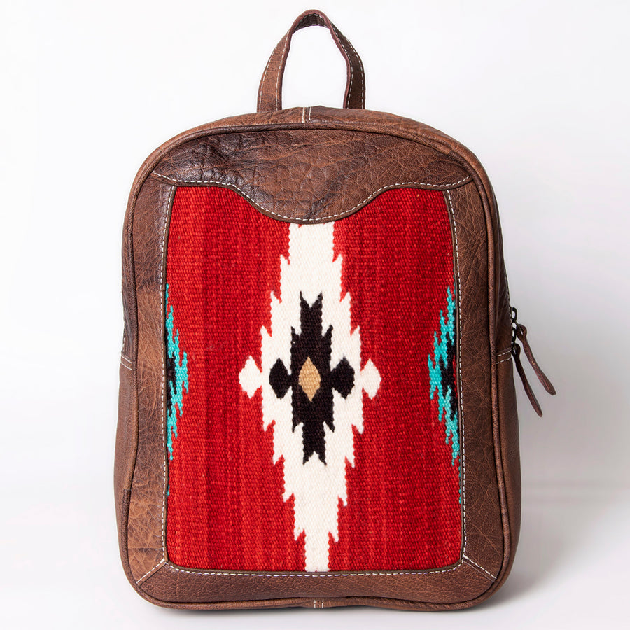 American Darling Western Leather Backpack – Handwoven Saddle Blanket with Genuine Leather Trim, Travel and Everyday Bag