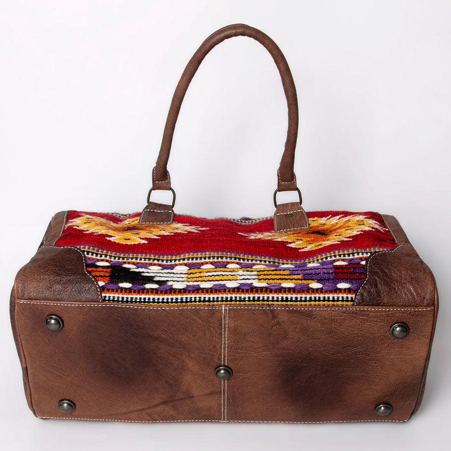 American Darling Western Duffle Bag – Handwoven Saddle Blanket with Genuine Leather Trim, Spacious Travel and Weekend Tote