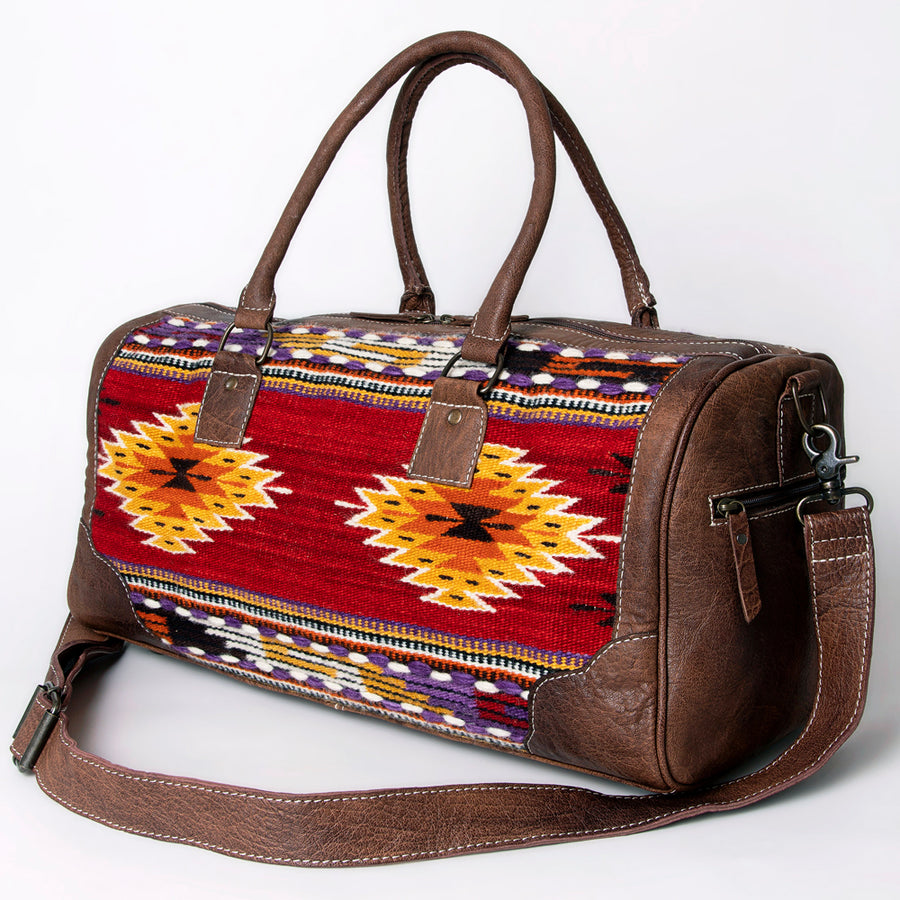 American Darling Handwoven Saddle Blanket Leather Duffel Bag - Western Travel Tote - Uhorse