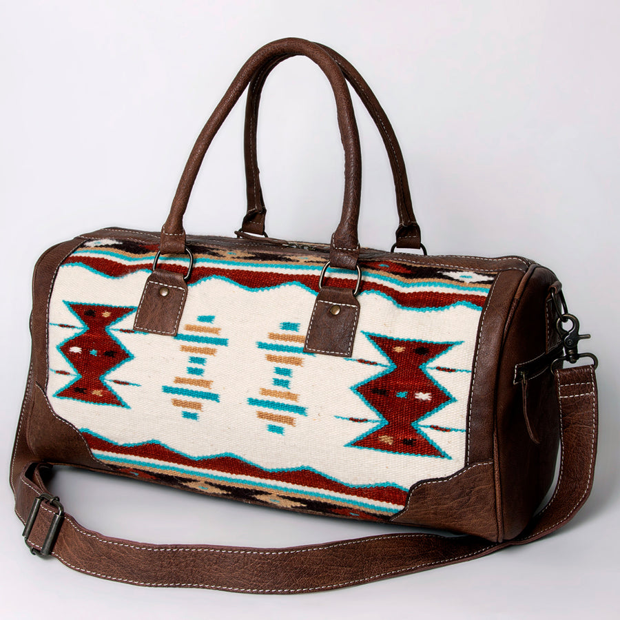 American Darling Handwoven Saddle Blanket Leather Duffel Bag - Western Travel Tote - Uhorse