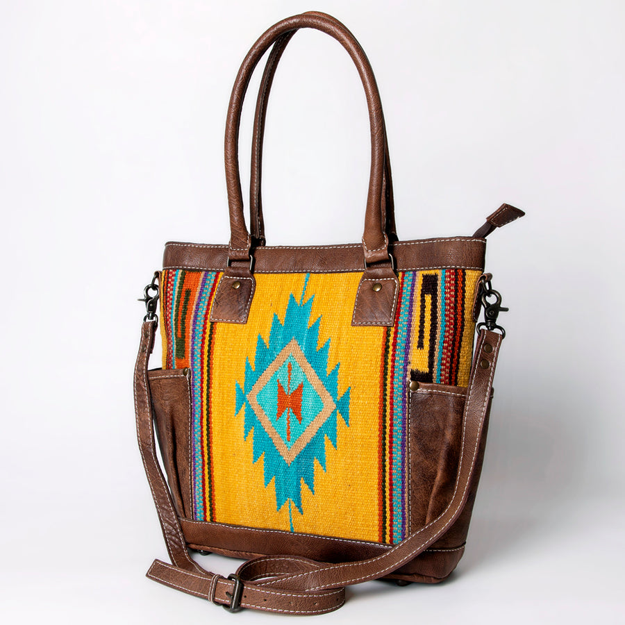 American Darling Handwoven Saddle Blanket Leather Tote Bag - Western Style - Uhorse