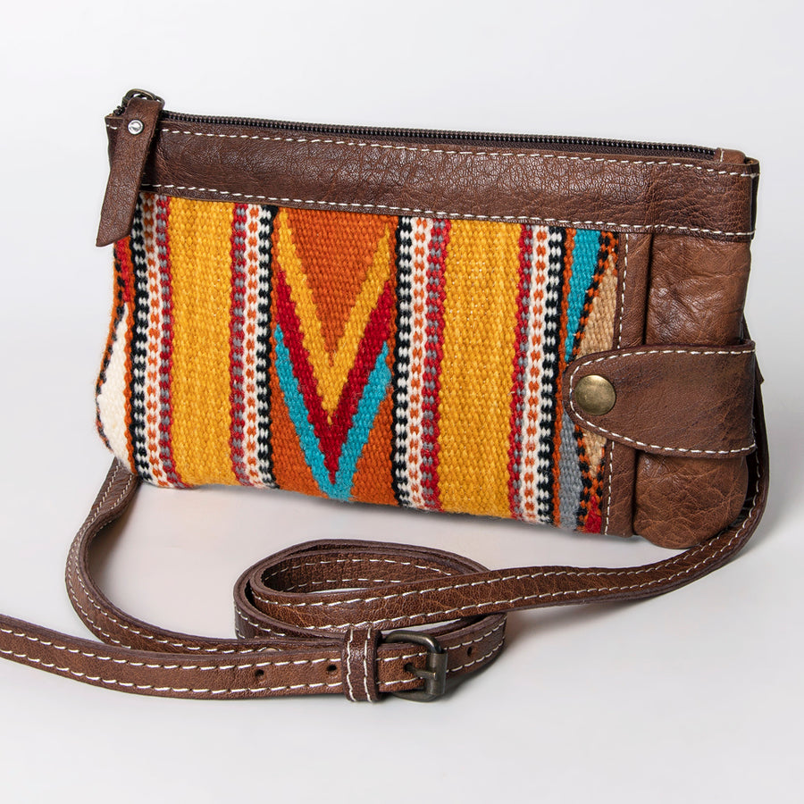 American Darling Western Crossbody Bag – Handwoven Saddle Blanket with Genuine Leather Trim, Compact Everyday Purse