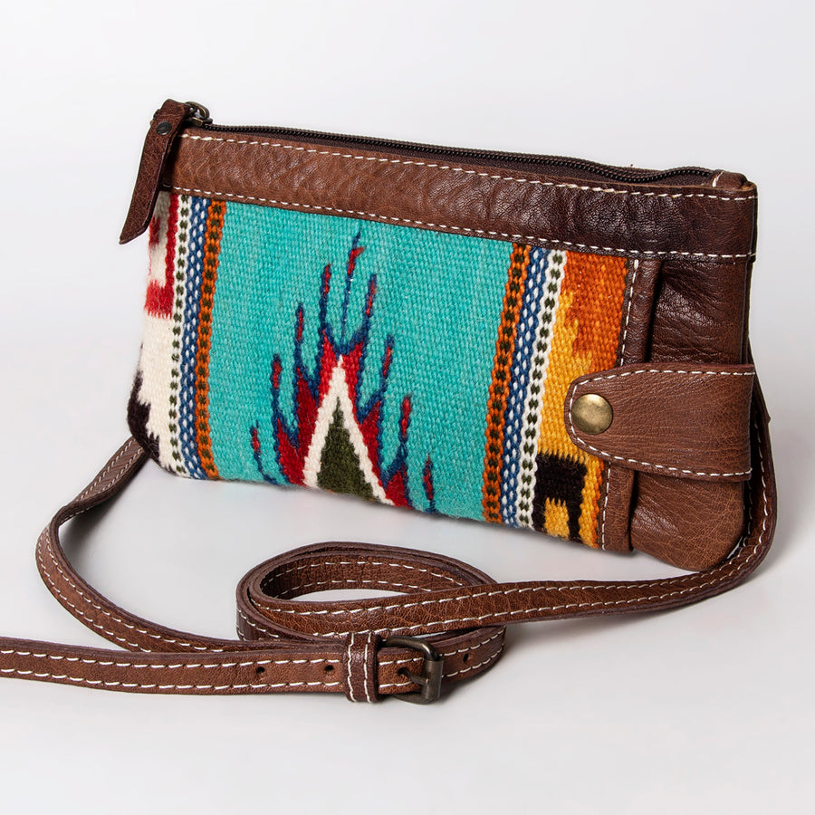American Darling Western Crossbody Bag – Handwoven Saddle Blanket with Genuine Leather Trim, Compact Everyday Purse