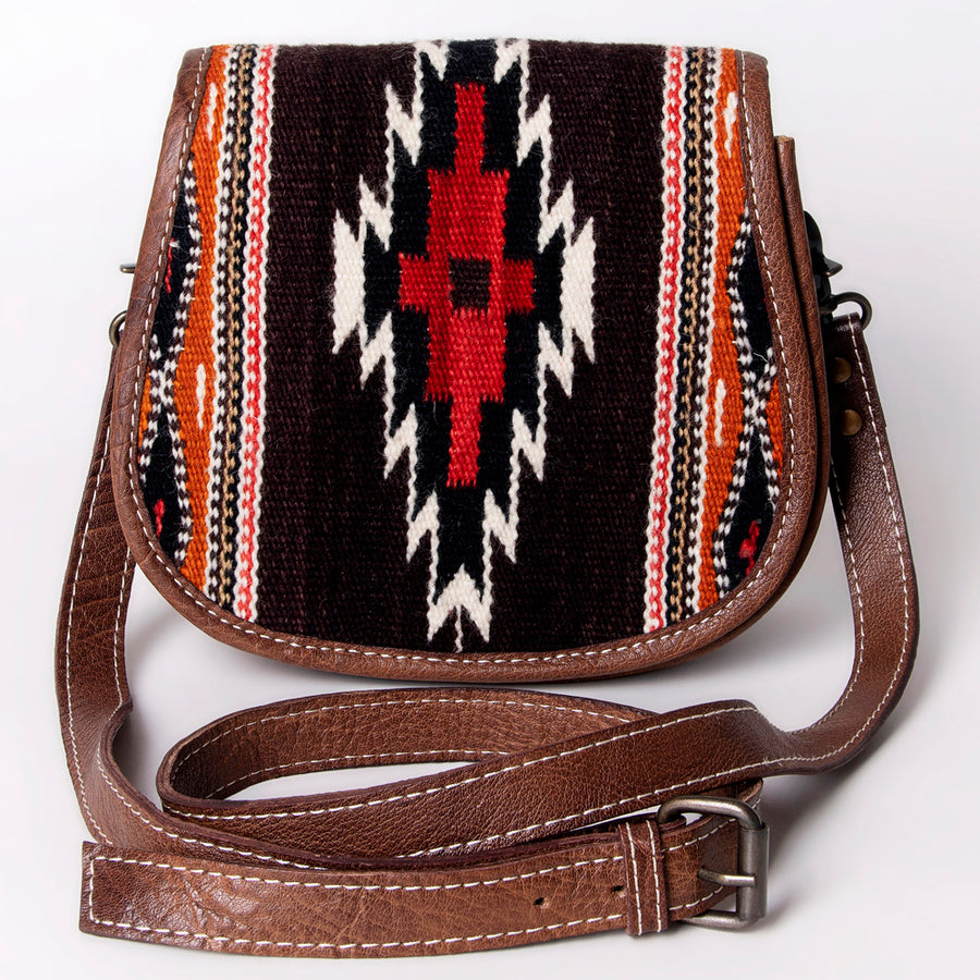 American Darling Western Crossbody Bag – Handwoven Saddle Blanket with Genuine Leather, Flap Design, Everyday Western Purse