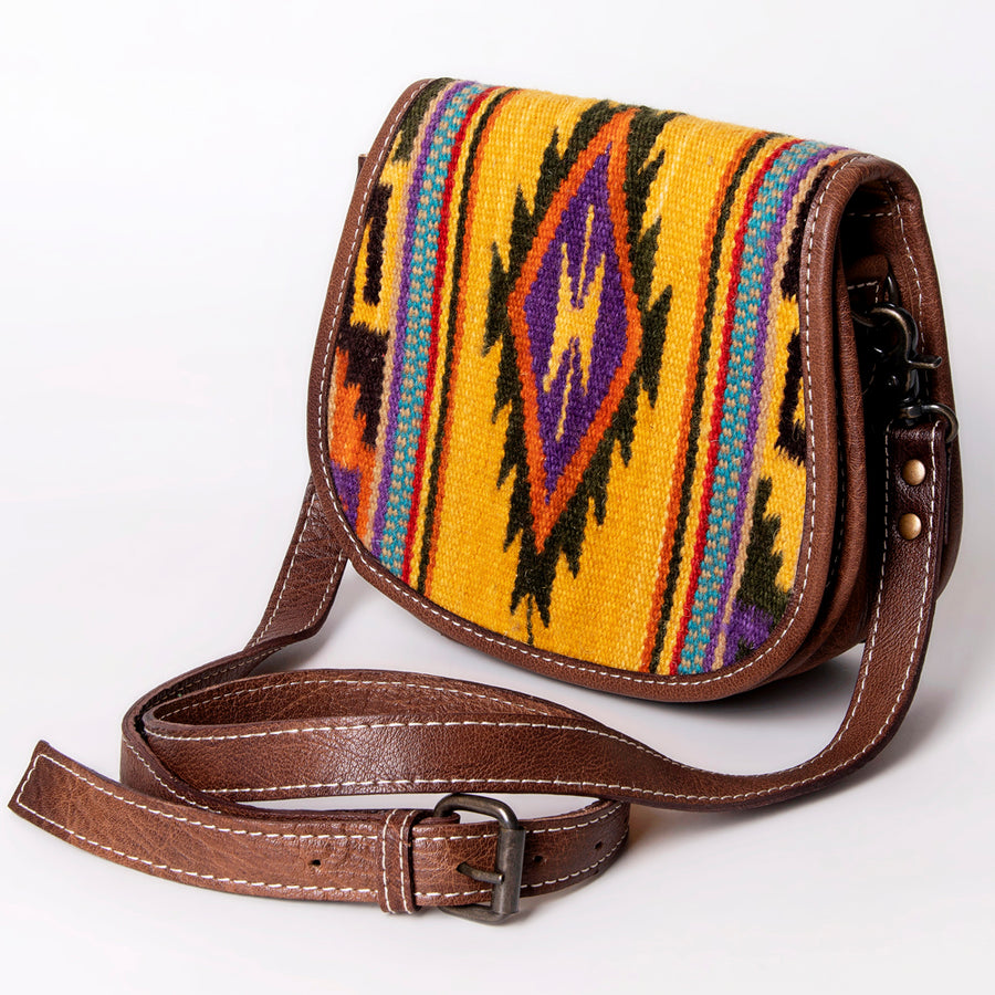 American Darling Western Crossbody Bag – Handwoven Saddle Blanket with Genuine Leather, Flap Design, Everyday Western Purse