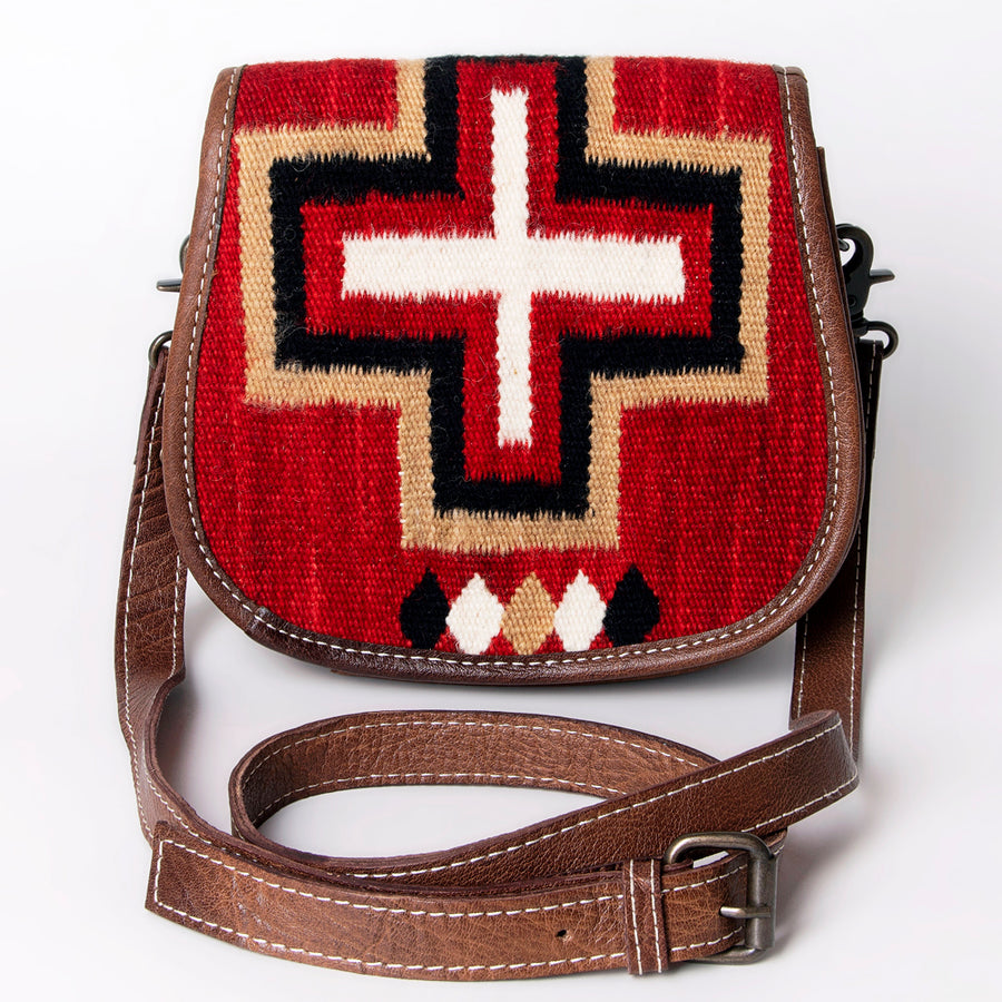 American Darling Western Crossbody Bag – Handwoven Saddle Blanket with Genuine Leather, Flap Design, Everyday Western Purse