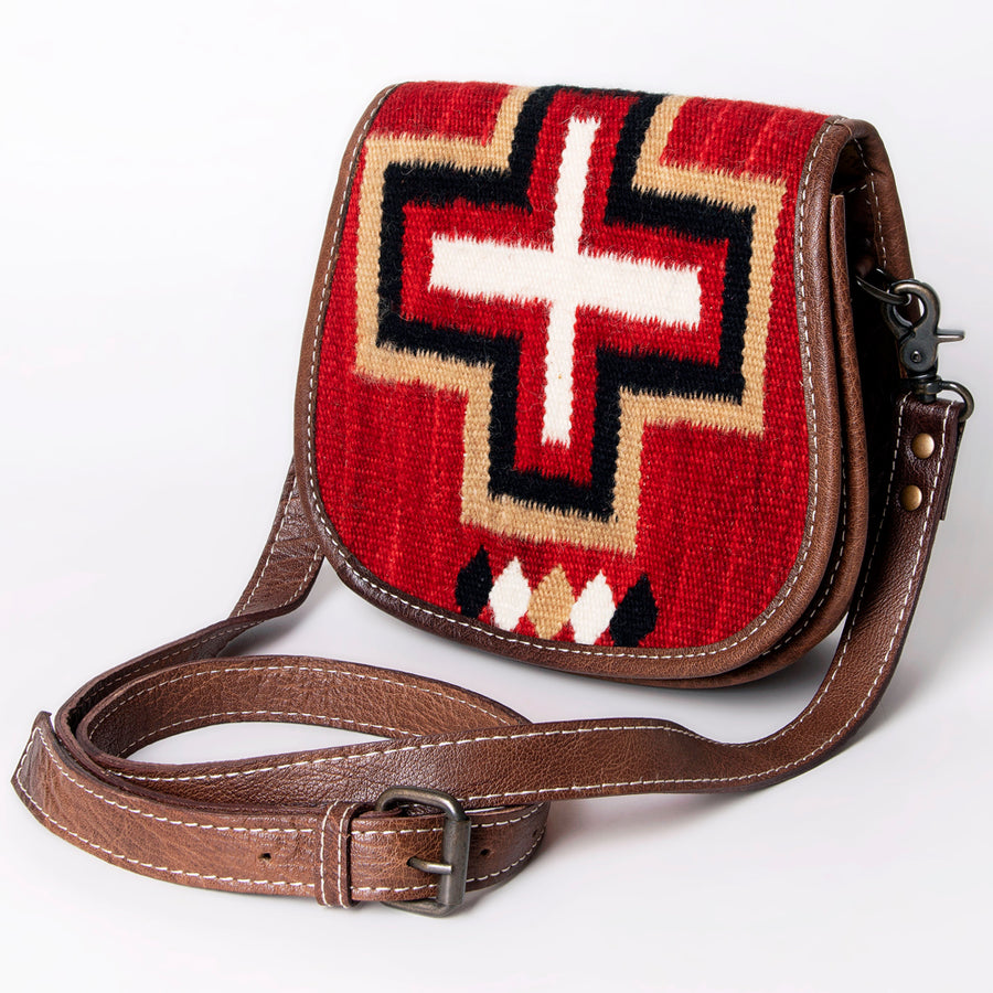 American Darling Handwoven Saddle Blanket Leather Crossbody Bag - Western Flap Purse - Uhorse