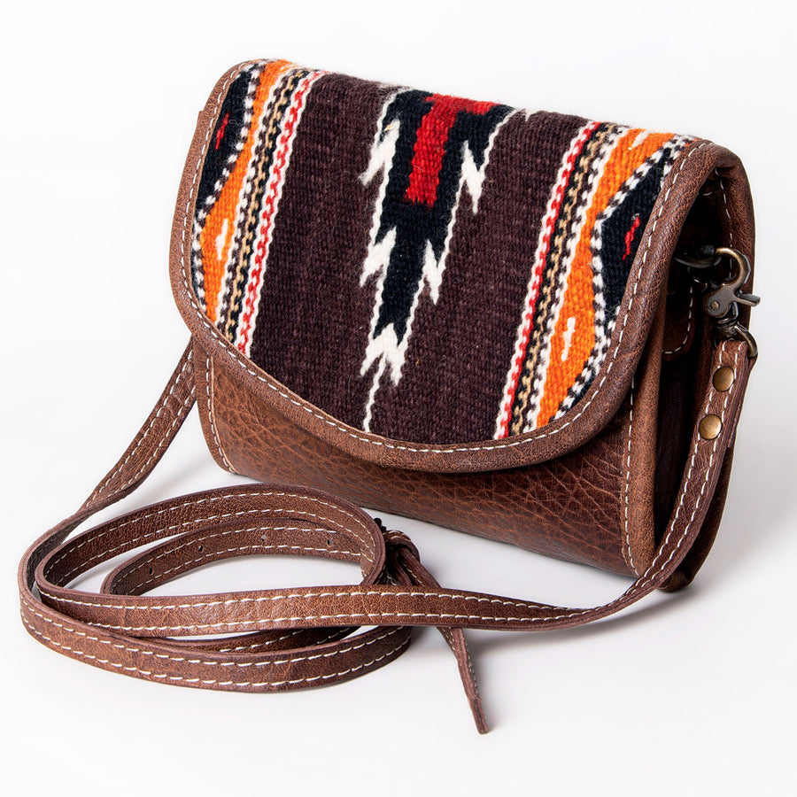 American Darling Handwoven Saddle Blanket Leather Small Crossbody Bag - Western Flap Purse - Uhorse