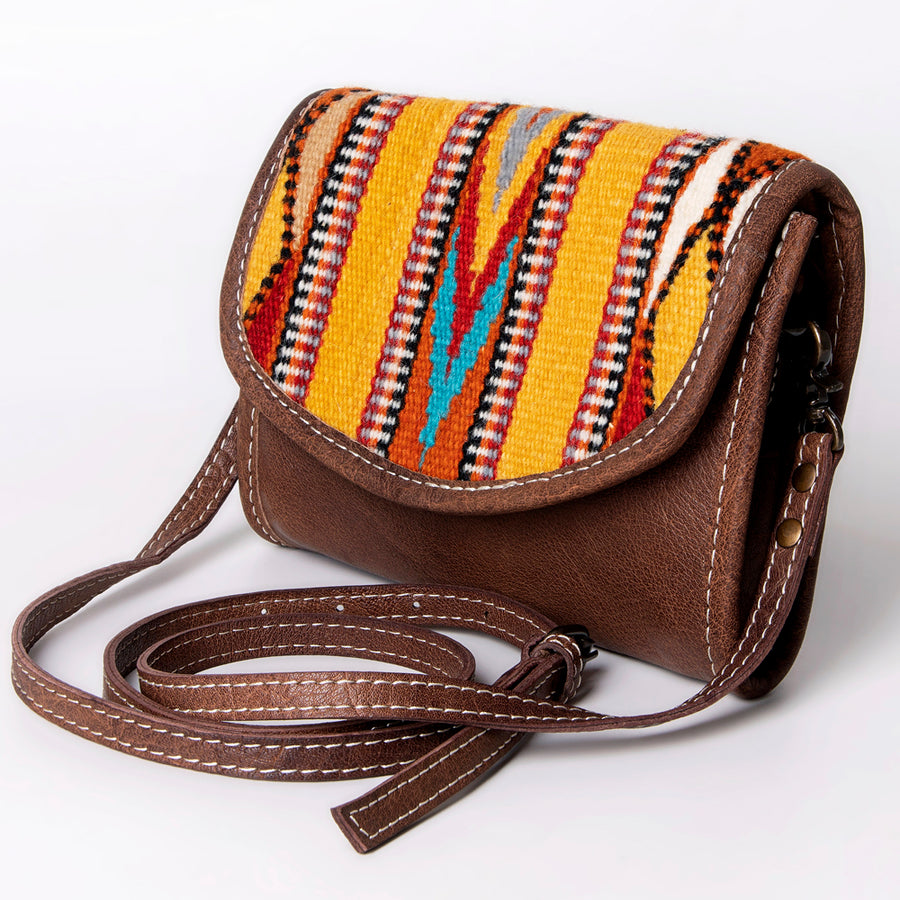 American Darling Handwoven Saddle Blanket Leather Small Crossbody Bag - Western Flap Purse - Uhorse