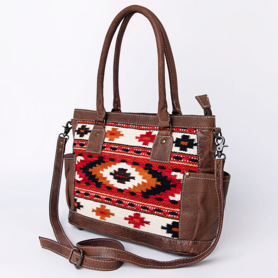 American Darling Handwoven Saddle Blanket Leather Tote Bag - Western Cowgirl Handbag - Uhorse
