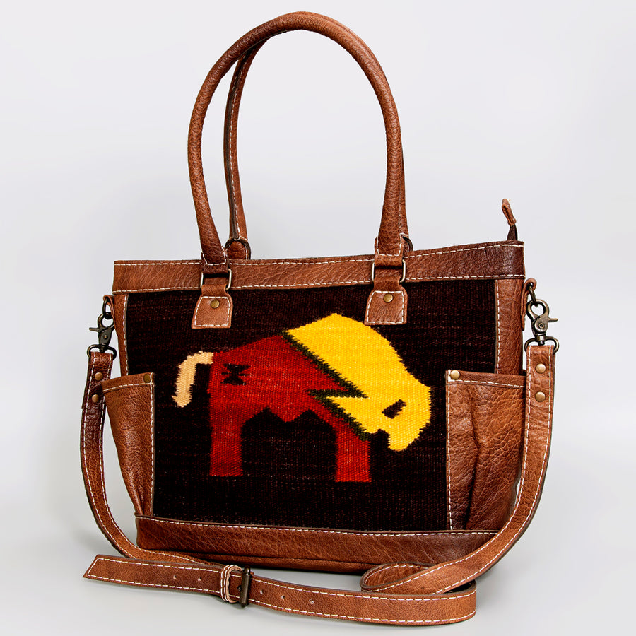American Darling Handwoven Saddle Blanket Leather Tote Bag - Western Cowgirl Handbag - Uhorse