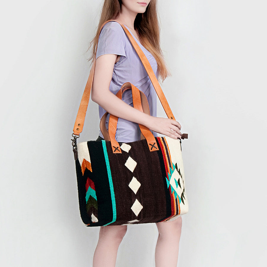 American Darling Tote Bag Hand Woven Saddle Blanket Genuine Leather Western Purse Large Shoulder Bag with YKK Zipper