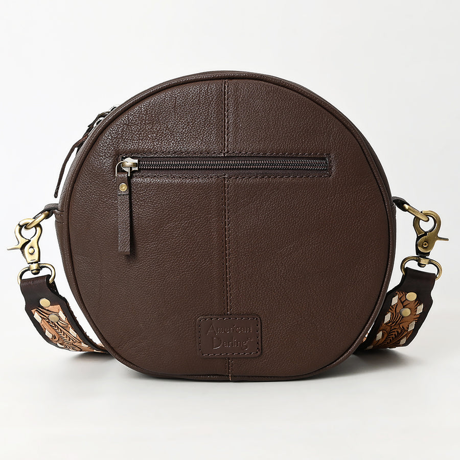 American Darling Canteen Bag for Women - Hand Tooled Floral Carved Genuine Leather Round Crossbody with YKK Zipper