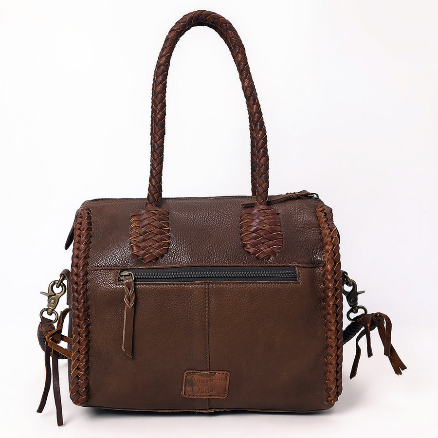 American Darling Speedy Bag Western Genuine Leather Handcrafted Purse with Fringes, Braided Handles and Turquoise Stone