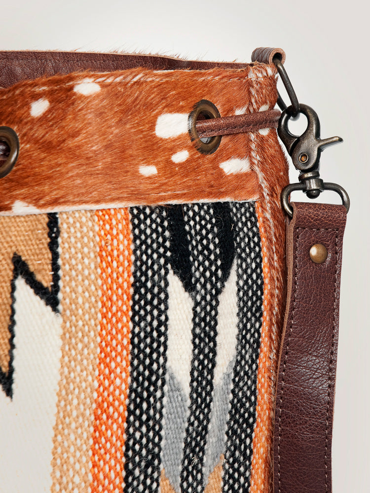 American Darling Bucket Bag Hand Woven Saddle Blanket Hair-On Cowhide Genuine Leather Western Purse with YKK Zipper