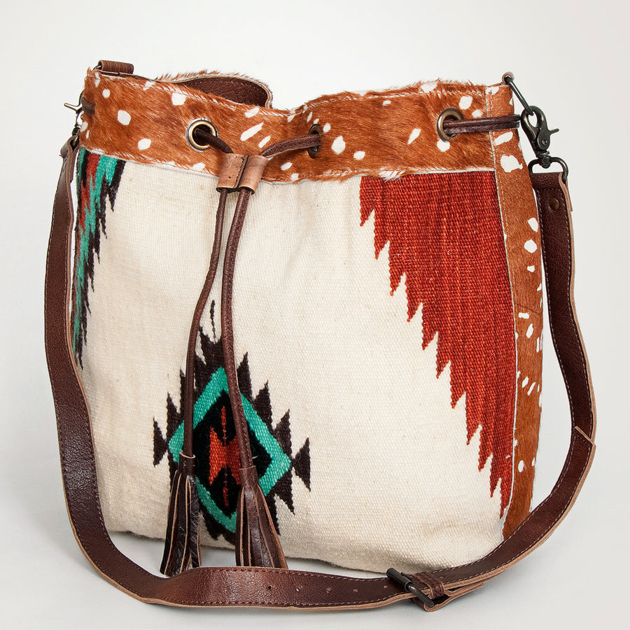 American Darling Hand Woven Saddle Blanket and Hair-On Cowhide Western Bucket Bag - Uhorse