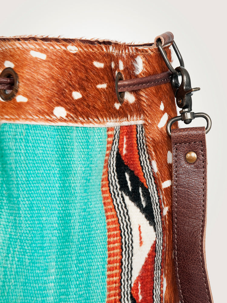 American Darling Bucket Bag Hand Woven Saddle Blanket Hair-On Cowhide Genuine Leather Western Purse with YKK Zipper