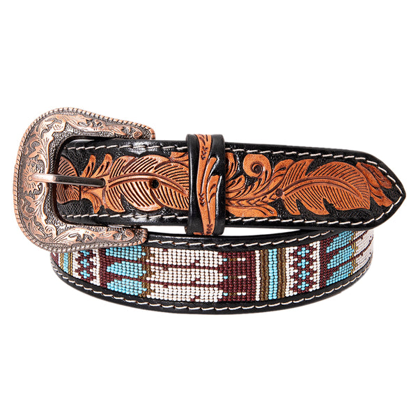 Hilason Hand Carved Western Leather Men Women Belt Beaded Hilason Saddles and Tack