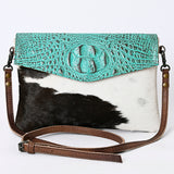 American Darling Envelope Crocodile Embossed Hair on Genuine Leather Western Women Bag Handbag Purse | for Cute