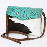 American Darling Envelope Crocodile Embossed Hair on Genuine Leather Western Women Bag Handbag Purse | for Cute