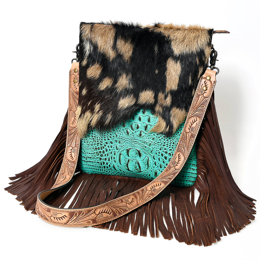 American Darling Large Crossbody Hair On Crocodile Embossed Genuine Leather Western Women Bag | Handbag Purse for - Uhorse