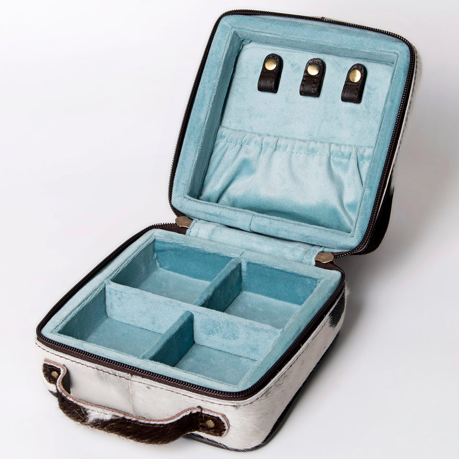 American Darling Jewelry Case for Women - Hair-On Cowhide Eco-Friendly Genuine Leather Travel Organizer with YKK Zipper