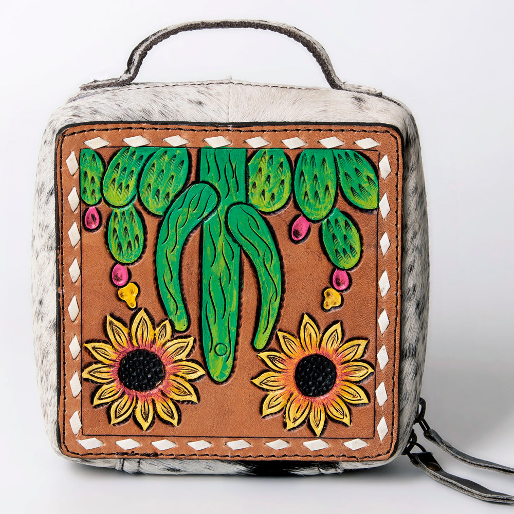 American Darling Jewelry Case Hand Tooled Hair-On Genuine Leather Women Bag Western Handbag Purse | Organizer for Travel