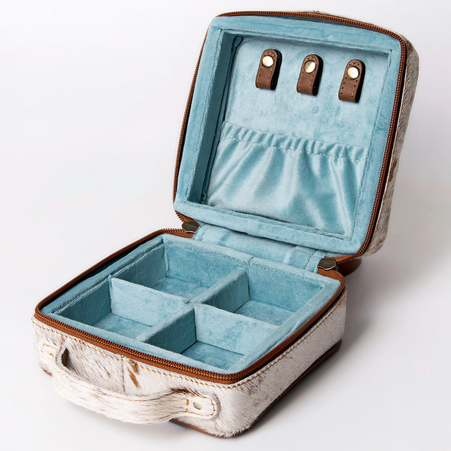 American Darling Jewelry Case for Women - Hair-On Cowhide Genuine Leather Travel Organizer with YKK Zipper