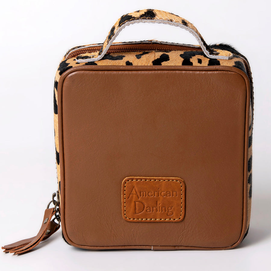 American Darling Jewelry Case for Women - Hair-On Cowhide Genuine Leather Travel Organizer with YKK Zipper