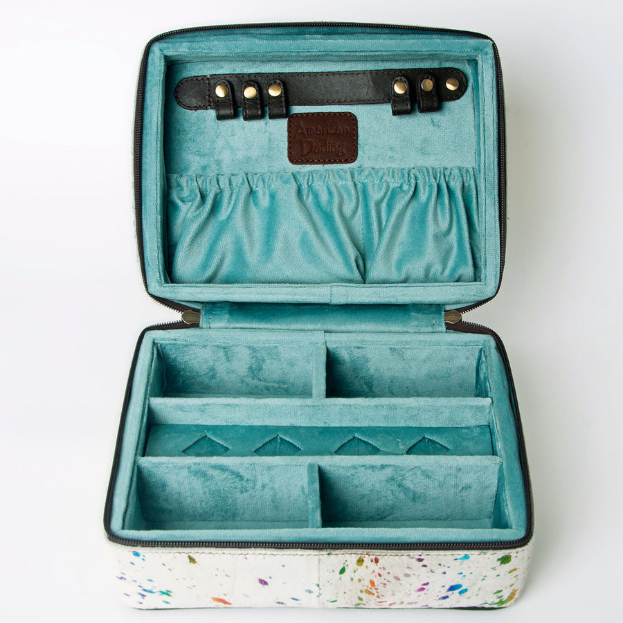 American Darling Jewelry Case for Women - Hair-On Cowhide Eco-Friendly Genuine Leather Travel Organizer