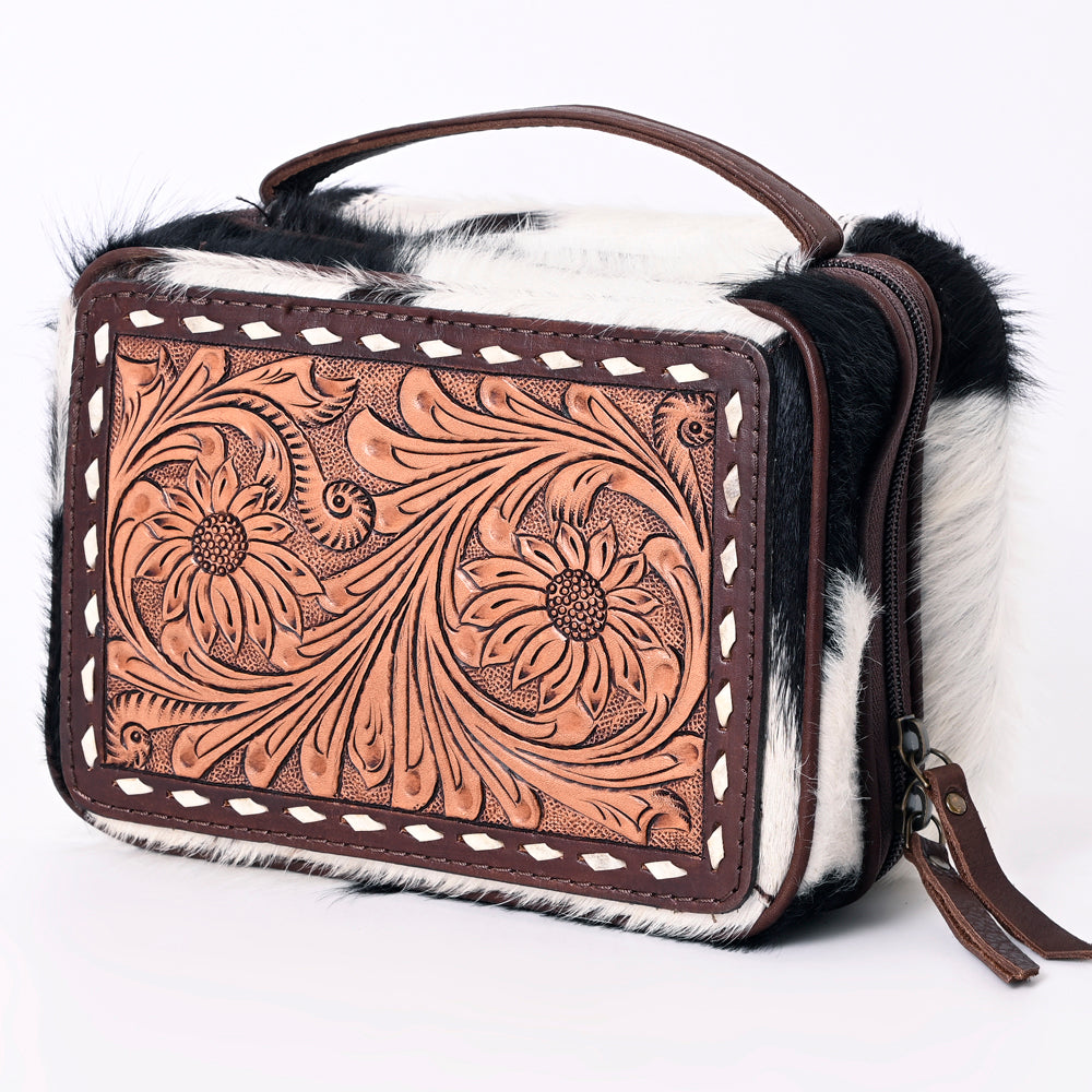 American Darling Jewelry Case Hand Tooled Hair-On Genuine Leather Women Bag Western Handbag Purse | Organizer for Travel