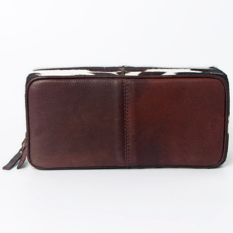 American Darling Jewelry Case for Women - Hair-On Cowhide, Hand Tooled Floral Carved Genuine Leather Travel Organizer