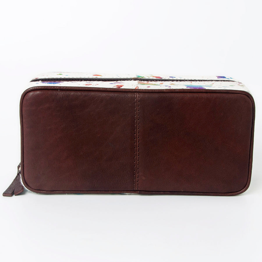 American Darling Jewelry Case for Women - Hair-On Cowhide, Hand Tooled Floral Carved Genuine Leather Travel Organizer