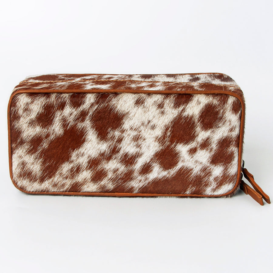 American Darling Jewelry Case for Women - Hair-On Cowhide, Hand Tooled Floral Carved Genuine Leather Travel Organizer