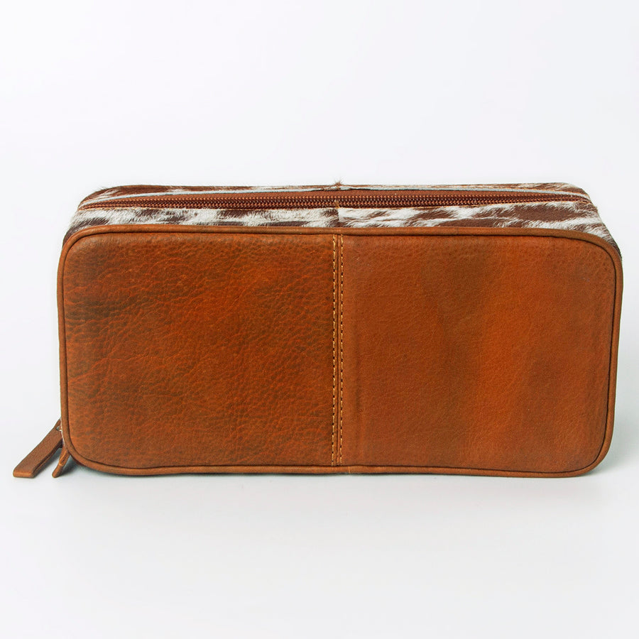 American Darling Jewelry Case for Women - Hair-On Cowhide, Hand Tooled Floral Carved Genuine Leather Travel Organizer