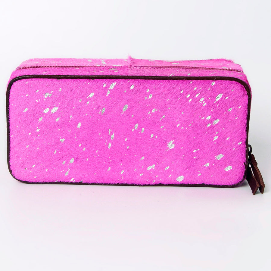 American Darling Jewelry Case for Women - Hair-On Cowhide, Hand Tooled Floral Carved Genuine Leather Travel Organizer