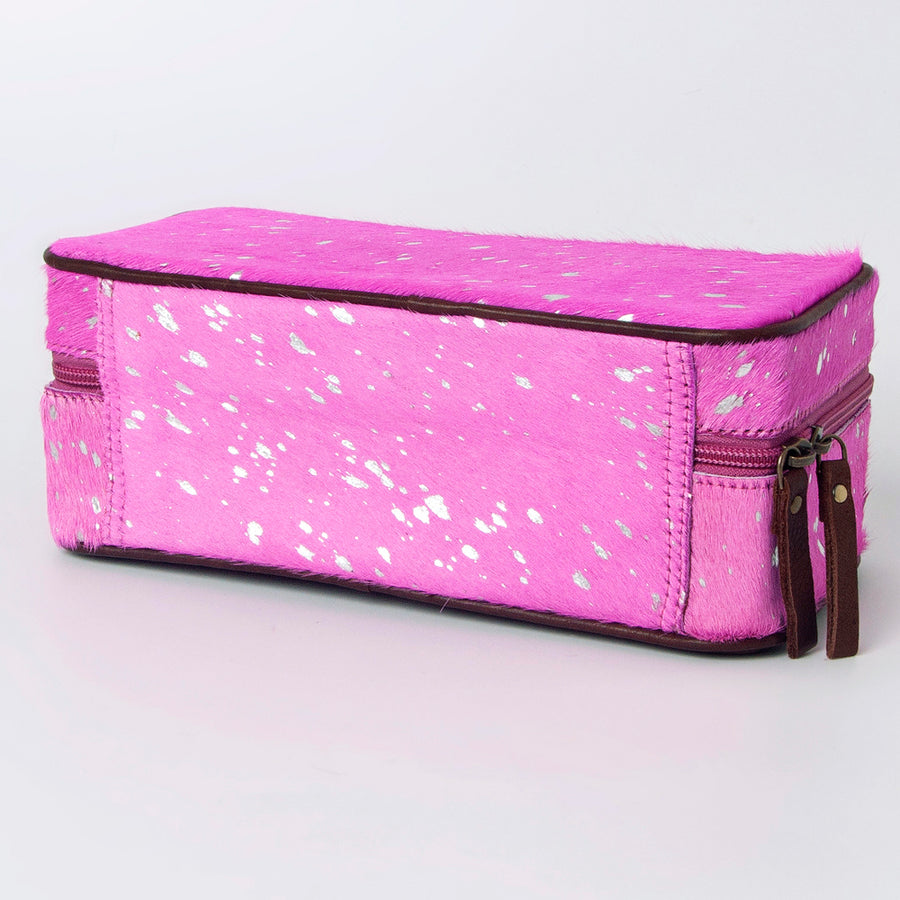 American Darling Jewelry Case for Women - Hair-On Cowhide, Hand Tooled Floral Carved Genuine Leather Travel Organizer