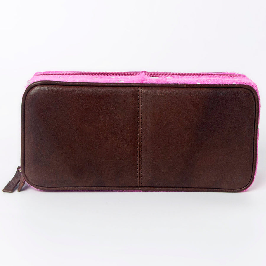 American Darling Jewelry Case for Women - Hair-On Cowhide, Hand Tooled Floral Carved Genuine Leather Travel Organizer