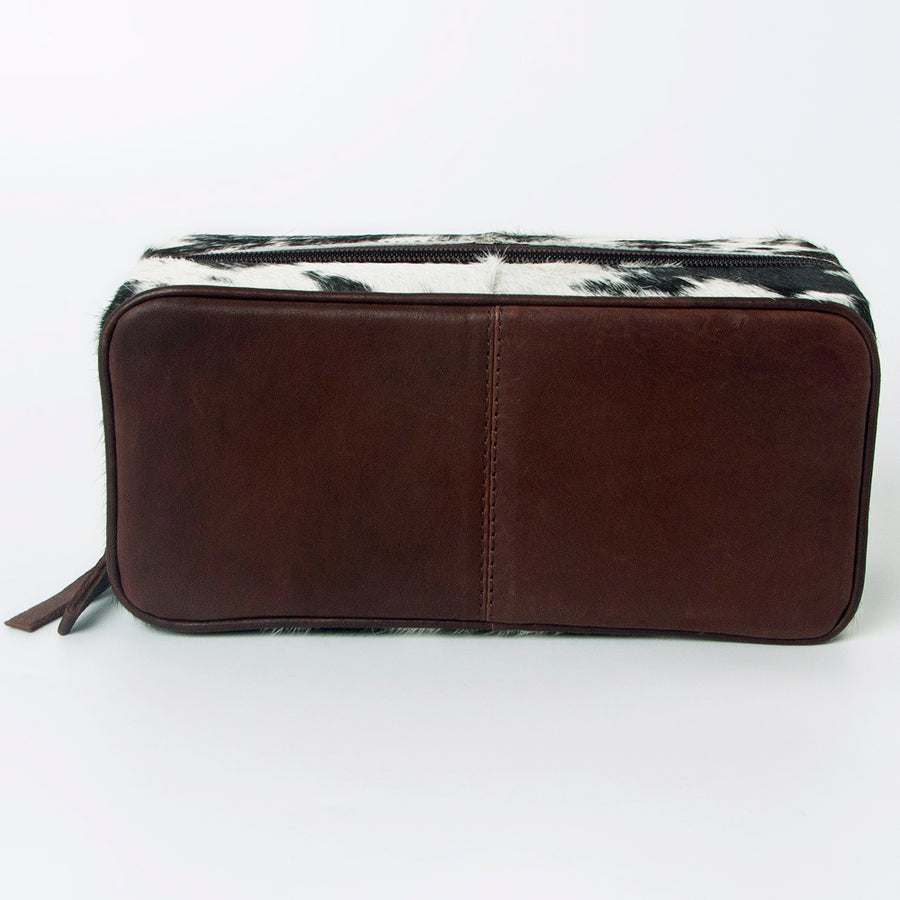 American Darling Jewelry Case for Women - Hair-On Cowhide, Hand Tooled Floral Carved Genuine Leather Travel Organizer