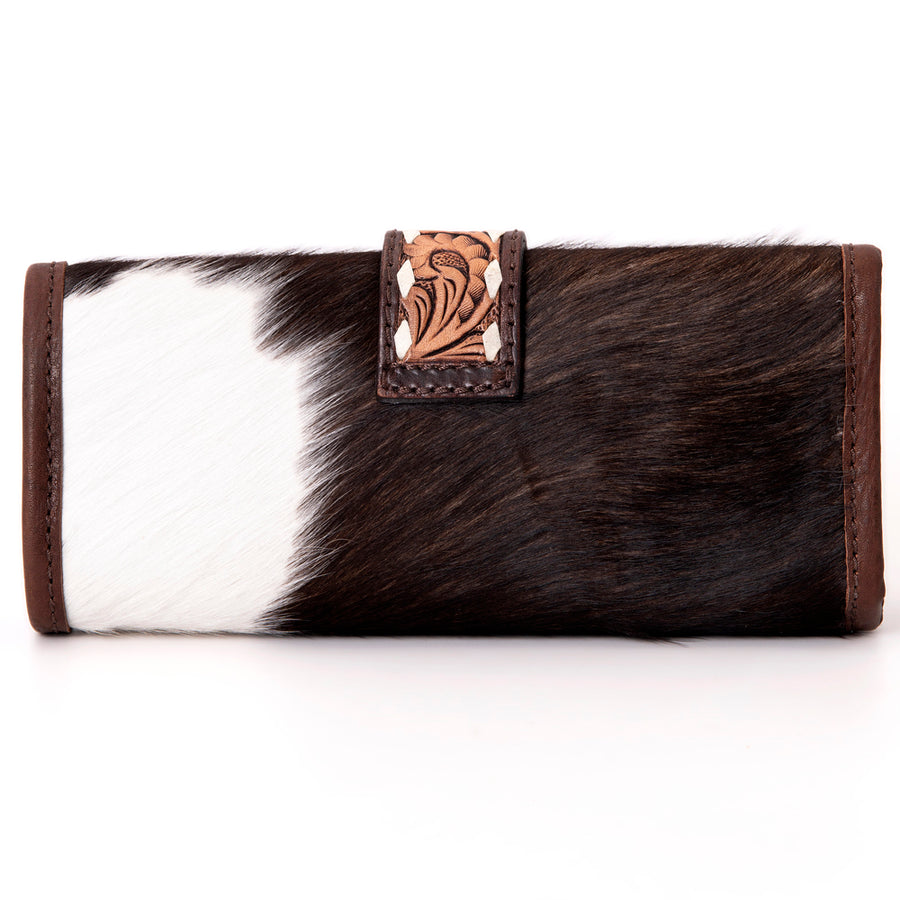 American Darling Jewelry Case for Women - Hair-On Cowhide, Hand Tooled Floral Carved Leather & Buck Stitched Travel Organizer