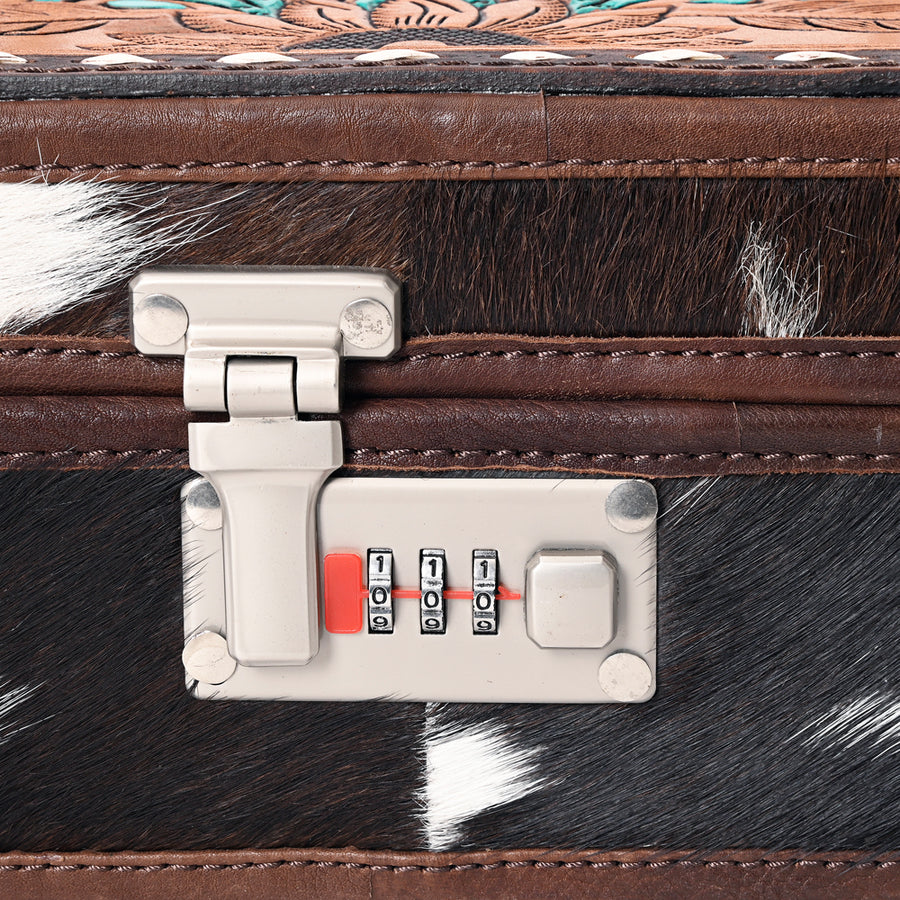 American Darling Jewelry Case for Women - Hand Tooled Floral Carved Genuine Leather Travel Organizer with Top Handle