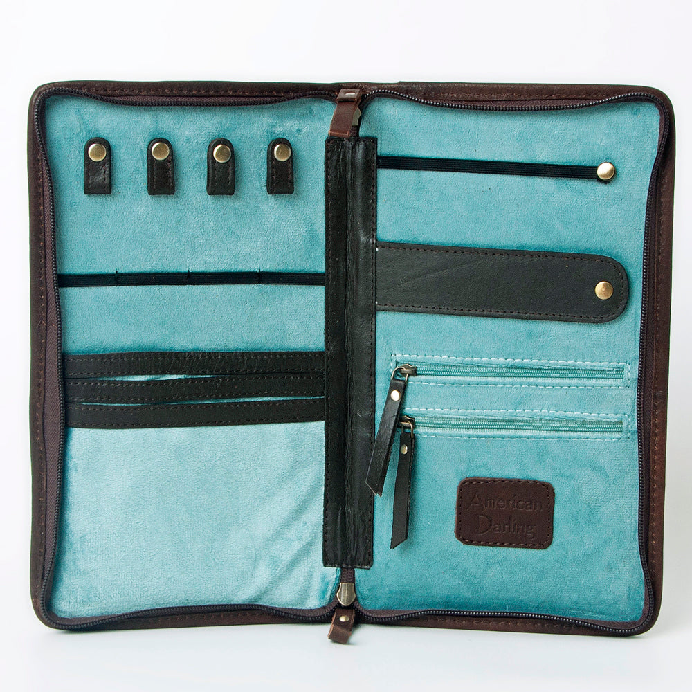 American Darling Jewelry Case Hand Tooled Hair-On Genuine Leather Women Bag Western Handbag Purse | Organizer for Travel