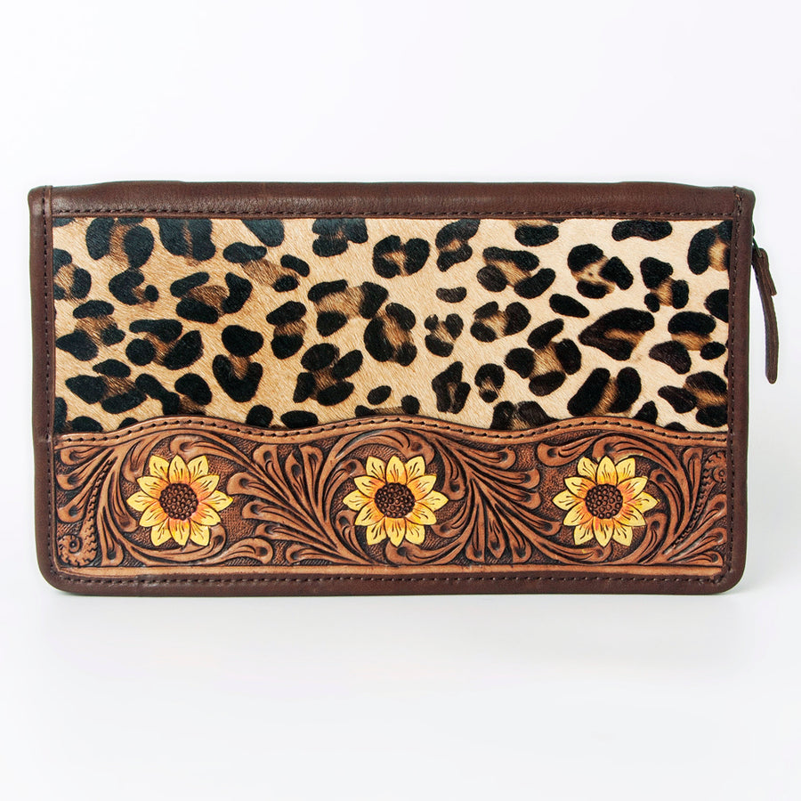 American Darling Jewelry Case for Women - Hair-On Cowhide, Hand Tooled Floral Carved Genuine Leather Travel Organizer