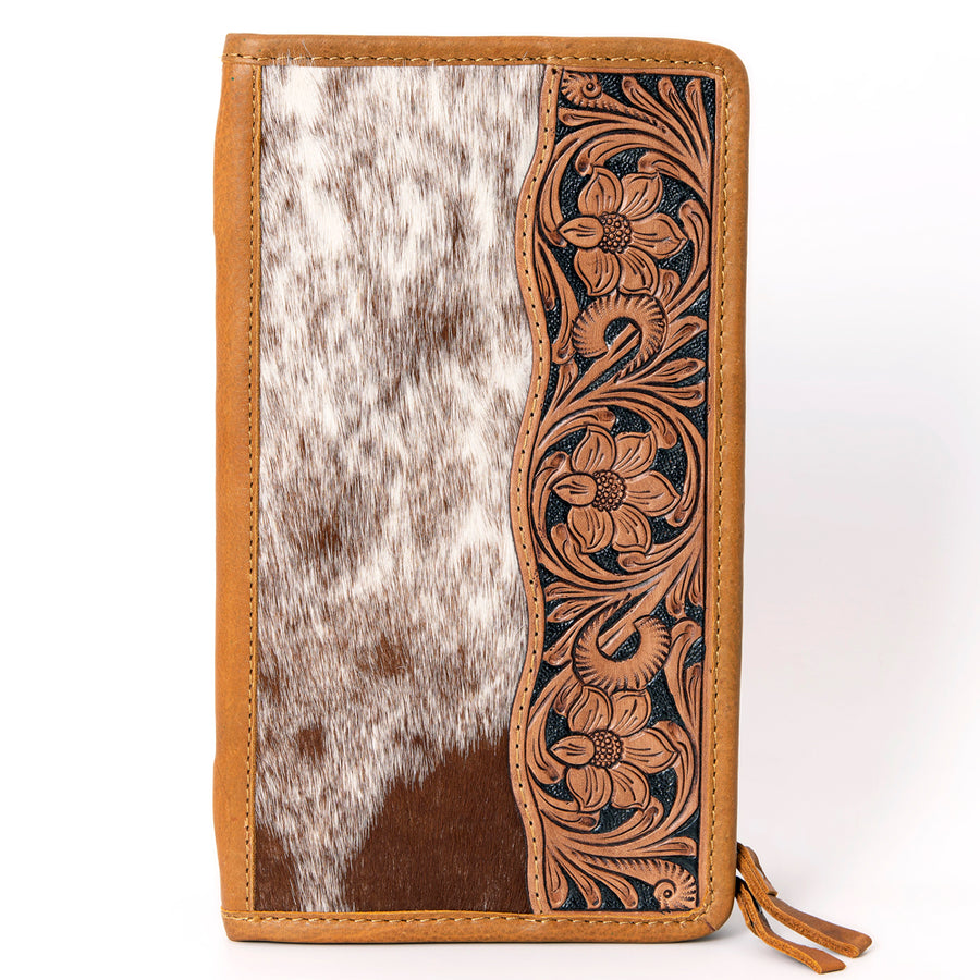 American Darling Jewelry Case for Women - Hair-On Cowhide, Hand Tooled Floral Carved Genuine Leather Travel Organizer