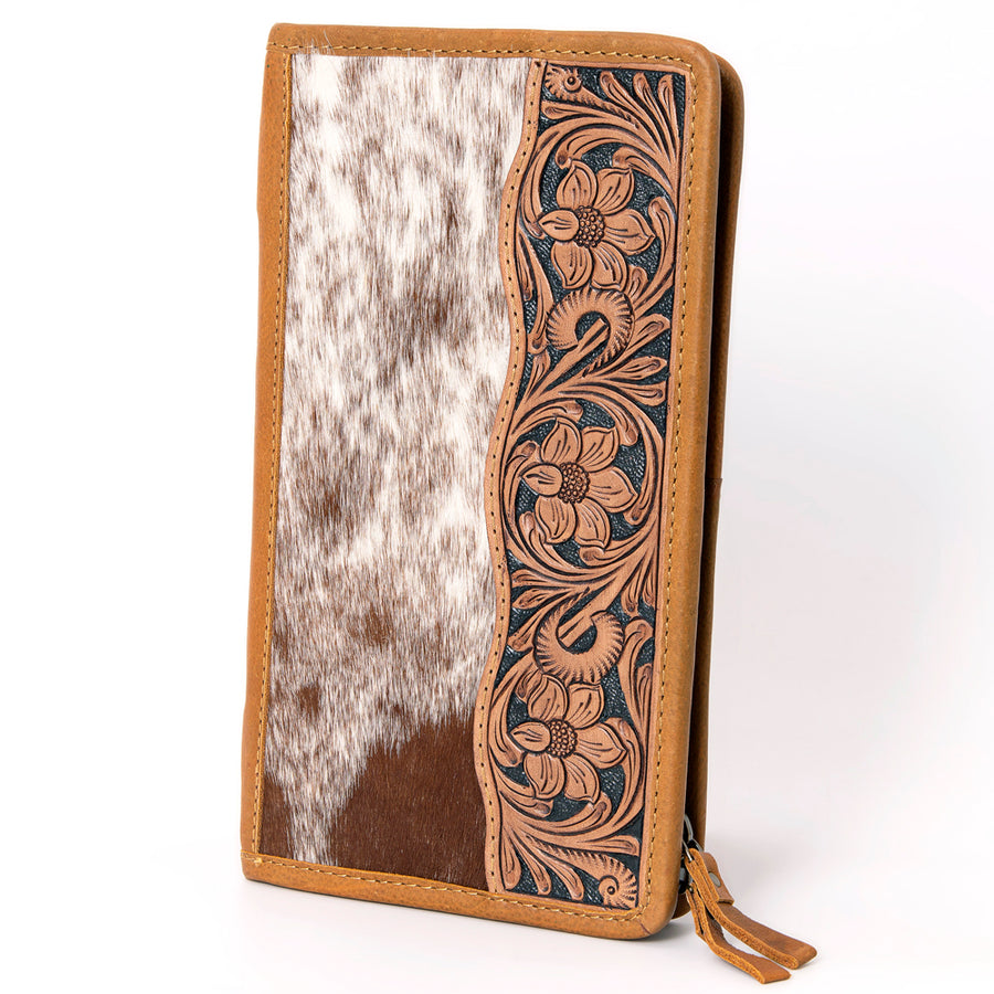 American Darling Hand Tooled Leather Hair-On Cowhide Travel Jewelry Case - Uhorse