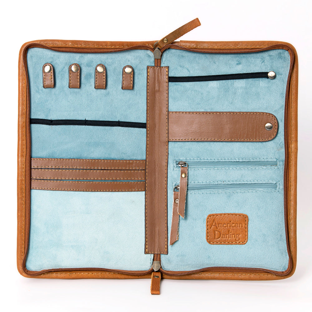 American Darling Jewelry Case Hand Tooled Hair-On Genuine Leather Women Bag Western Handbag Purse | Organizer for Travel